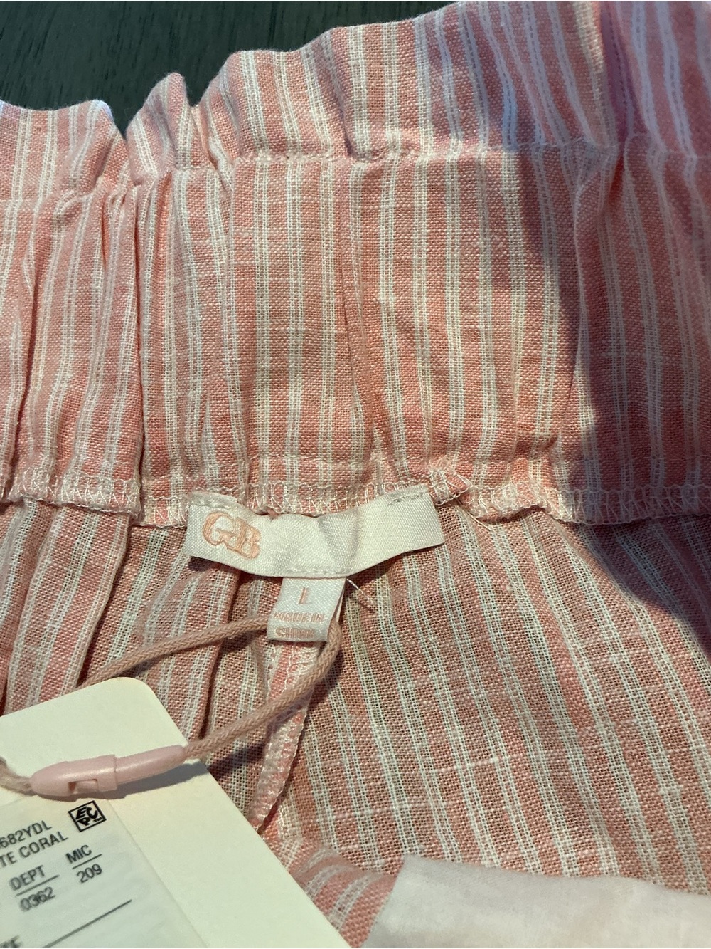 NWT GB Pink Striped Linen Blend Paperbag Shorts Size L - Picture 3 of 10